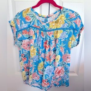 LOFT Pleated Mixed Media Top